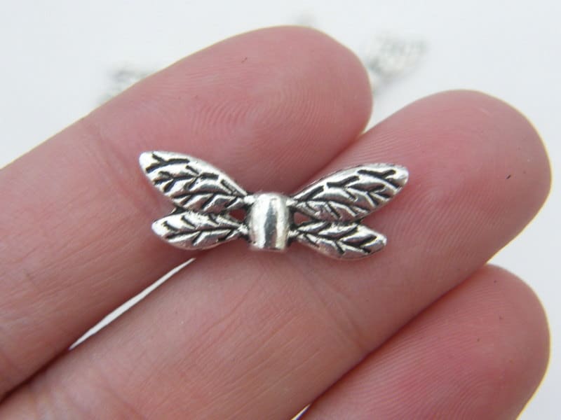 BULK 50 Angel wing spacer beads antique silver tone AW47 - SALE 50% OFF