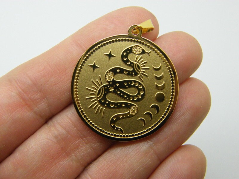 1 Snake phases of the moon pendant  gold stainless steel A134