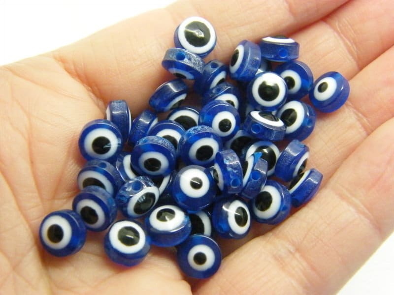 50 Evil eye 6 x 8mm beads dark blue resin AB416