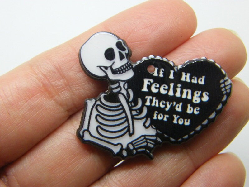 2 If I had feelings They'd be for you skeleton heart pendants white black acrylic HC985