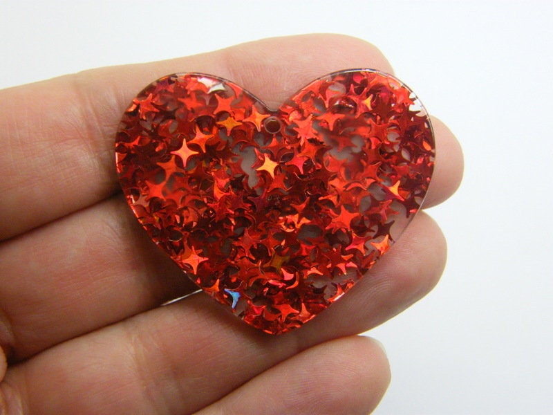 4 Hearts red star sequins clear acrylic H198