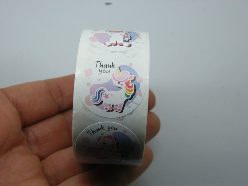 1 Roll unicorns Thank  You 500 stickers 009D