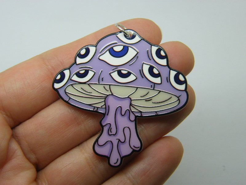 4 Evil eye mushroom pendants white purple black acrylic HC878