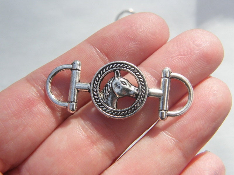 4 Horse connector charms antique silver tone A583