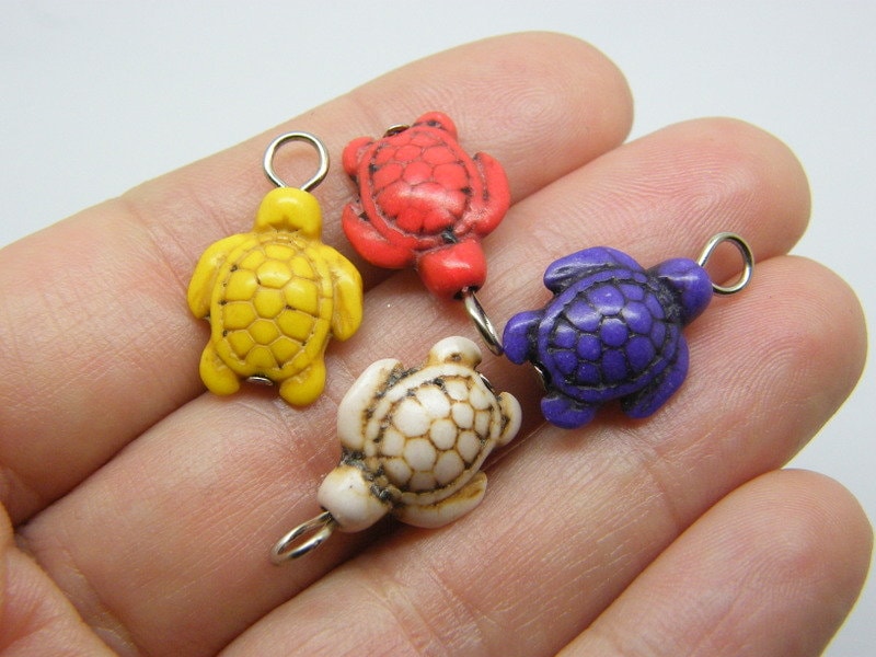 8 Turtle bead charms random mixed synthetic turquoise FF385