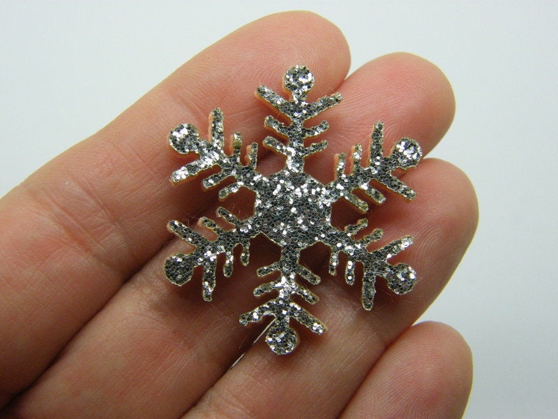 10 Snowflake embellishment salmon pink silver glitter material B03