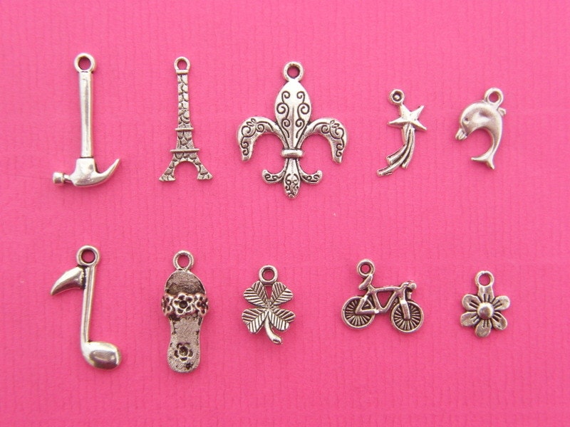 Cake Pull 1 - 10 different antique silver tone charms - SALE 50% OFF