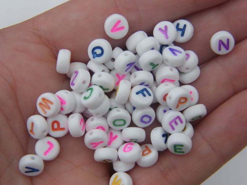 100 Acrylic round alphabet 7mm letter RANDOM beads AB48  - SALE 50% OFF