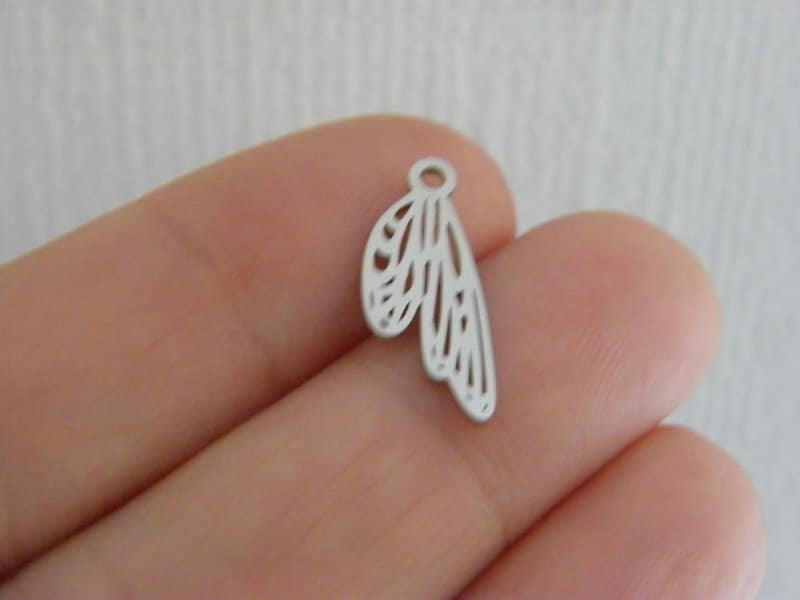 2 Dragonfly wing charms silver stainless steel A550