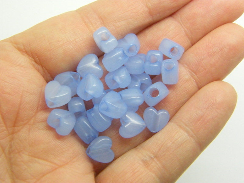100 Medium slate blue imitation jelly heart beads acrylic AB196