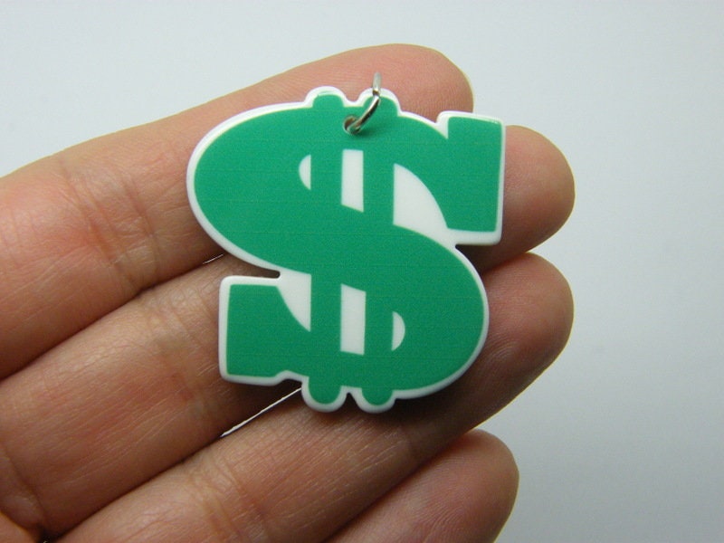 4 Dollar sign money pendants green white acrylic WT7