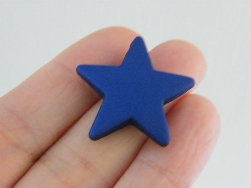 20 Blue metallic star beads rubberized acrylic S268