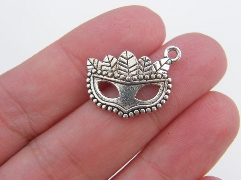 6 Mask charms antique silver tone CA78