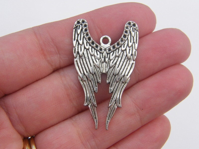 BULK 20 Angel wings pendants antique silver tone AW24