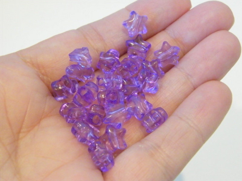 100 Star beads DARK VIOLET purple transparent acrylic BB603
