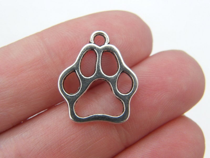 10  Paw  charms antique silver tone A480