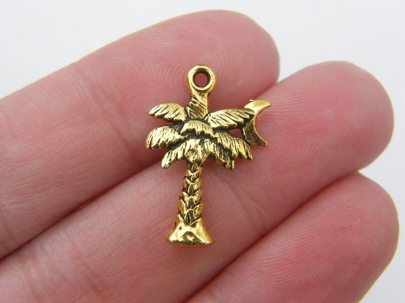 8 Palm tree charms antique gold tone T19