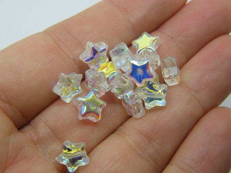 30 Star beads AB white clear glass AB61