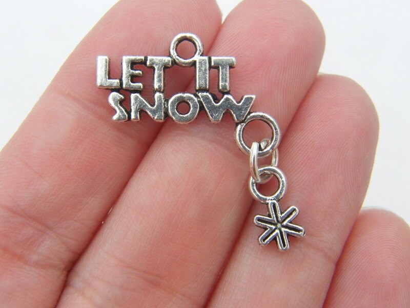 4 Let it snow Christmas connector charms antique silver tone SF51