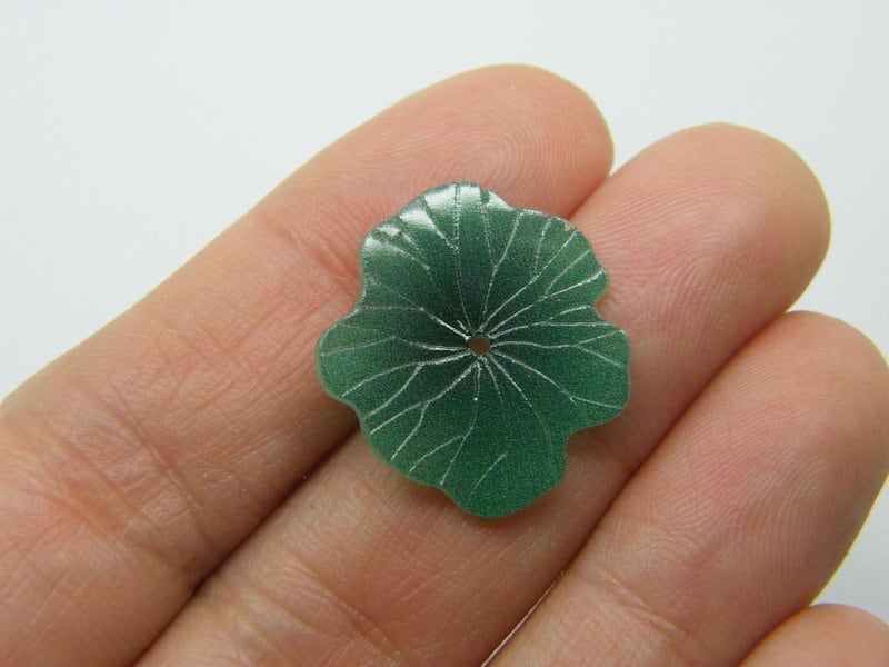 4 Water lily leaf pad bead green acrylic L124