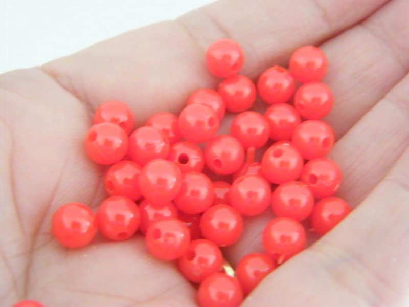 120 Red round 6mm beads acrylic AB575 - SALE 50% OFF