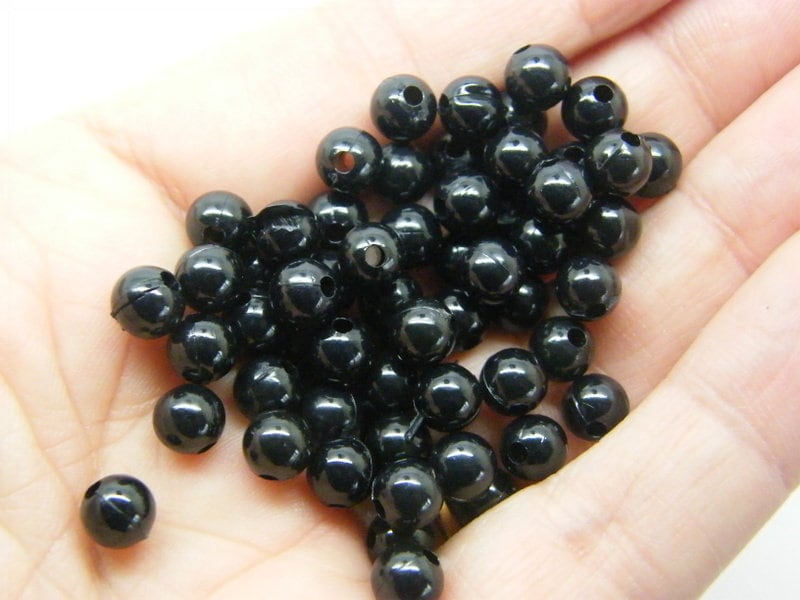 120 Black round 6mm beads acrylic AB837 - SALE 50% OFF