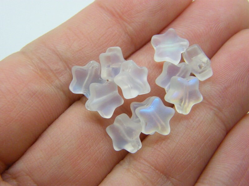 30 Star beads AB frosted clear glass AB153