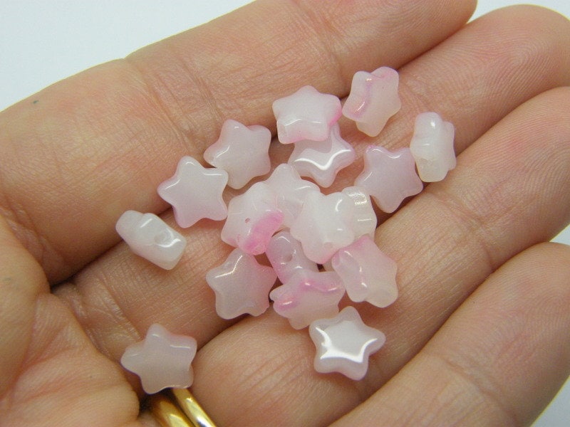 30 Star beads pink glitter powder glass AB236