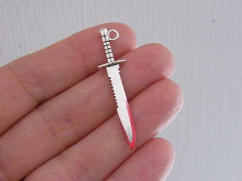 4 Bloody knife pendants red antique silver tone SW3