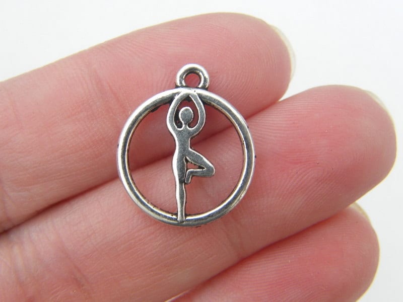 10 Yoga lady charms antique silver tone SP10