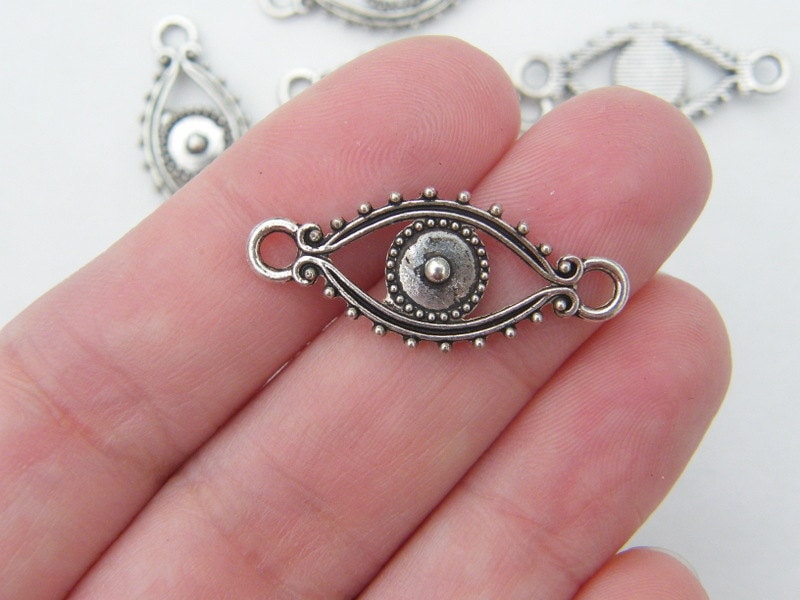 10 Evil eye connector charms antique silver tone I45