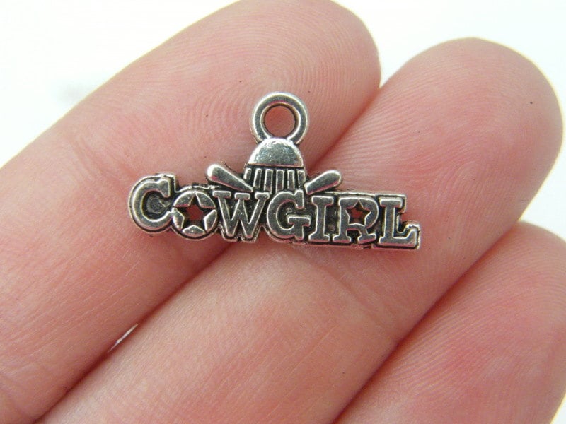 10 Cowgirl charms antique silver tone M444