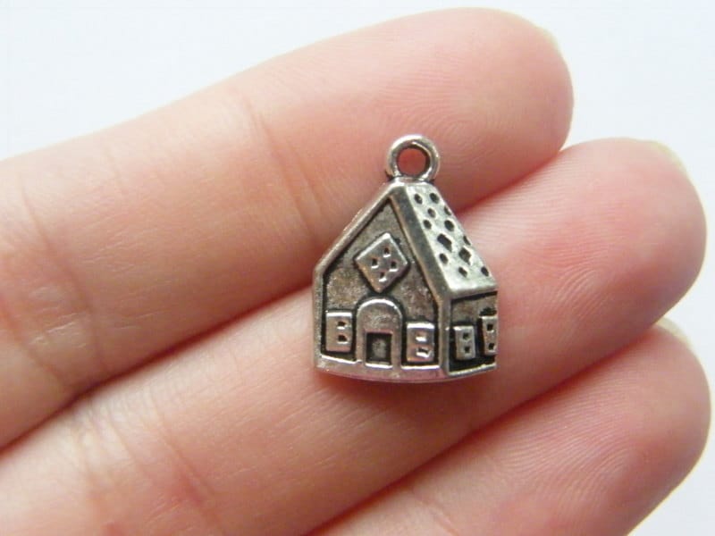 8 House charms antique silver tone P35