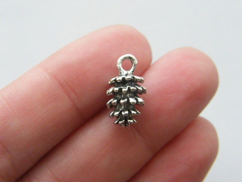 8 Pine cone charms anique silver tone L118