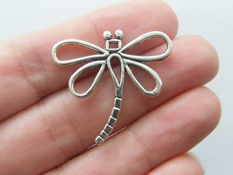 6 Dragonfly charms  antique silver tone A385