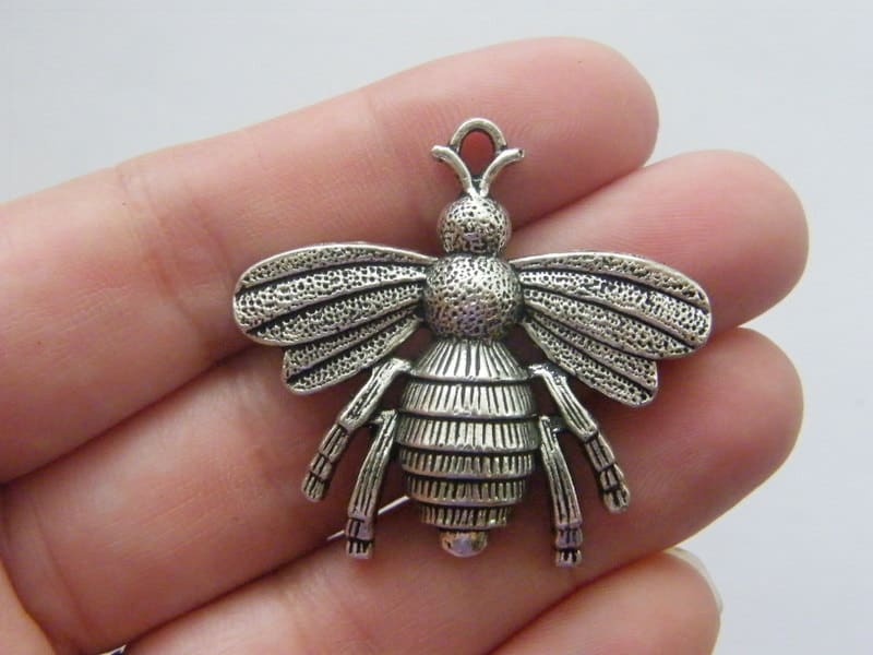 2 Bee pendants antique silver tone A306