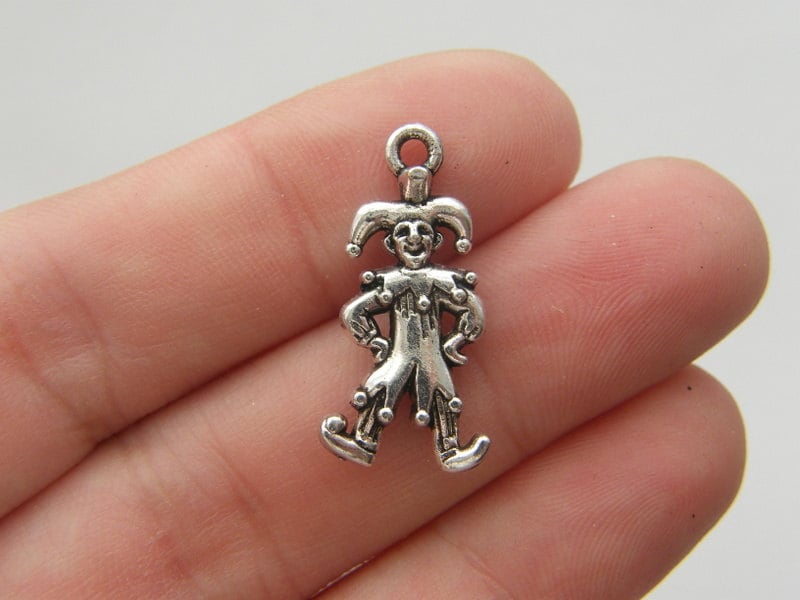 6 Jester charms antique silver tone P80