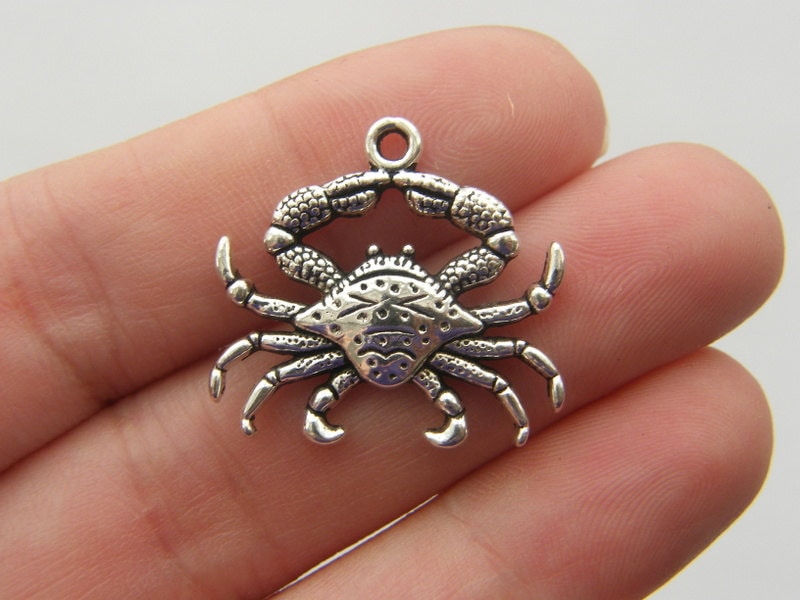 4 Crab charms antique silver tone FF94