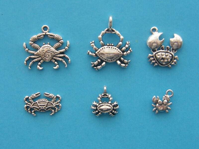 The Crab Collection -  6 different antique silver tone charms
