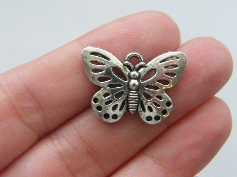 BULK 30 Butterfly charms antique silver tone A354