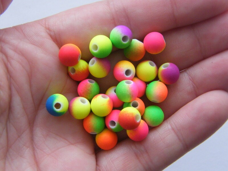 BULK 500 Neon coloured beads 8mm acrylic rubber AB362