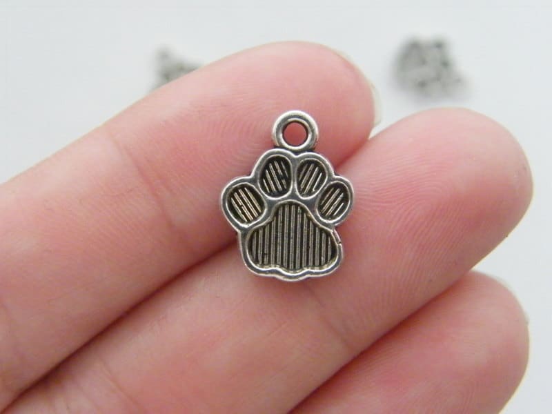 12  Paw  charms antique silver tone A475