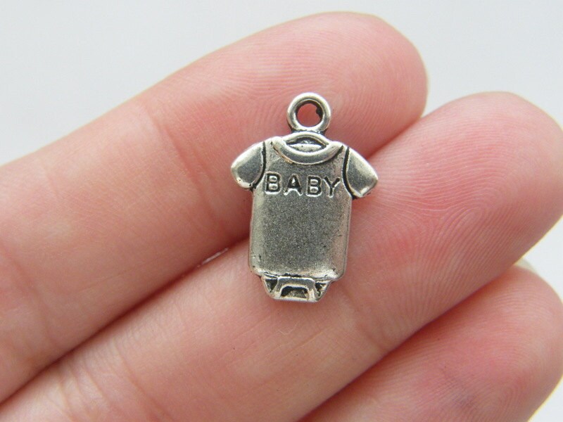 10 Baby romper charms antique silver tone P98
