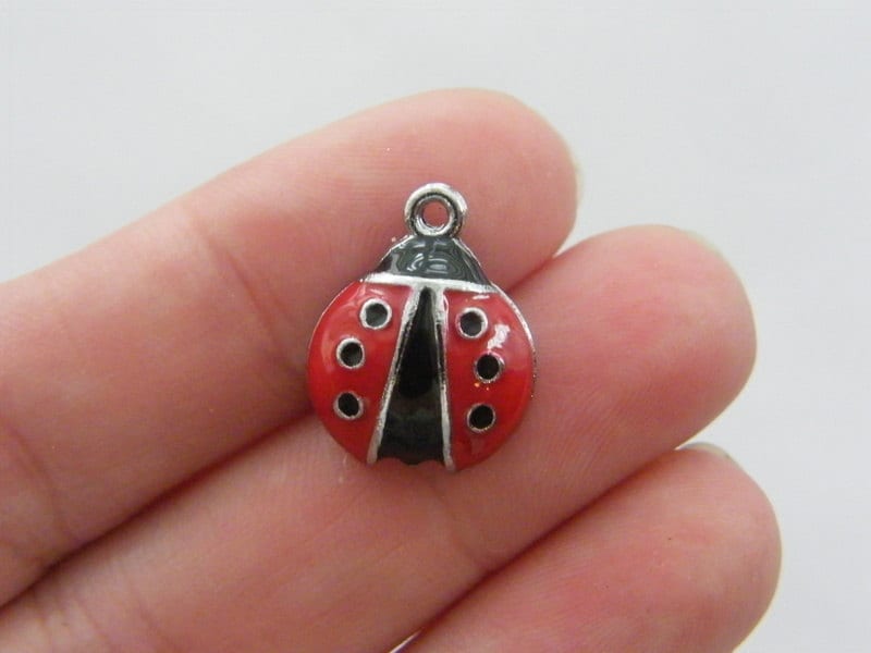 BULK 10 Ladybug enamel charms silver tone A127