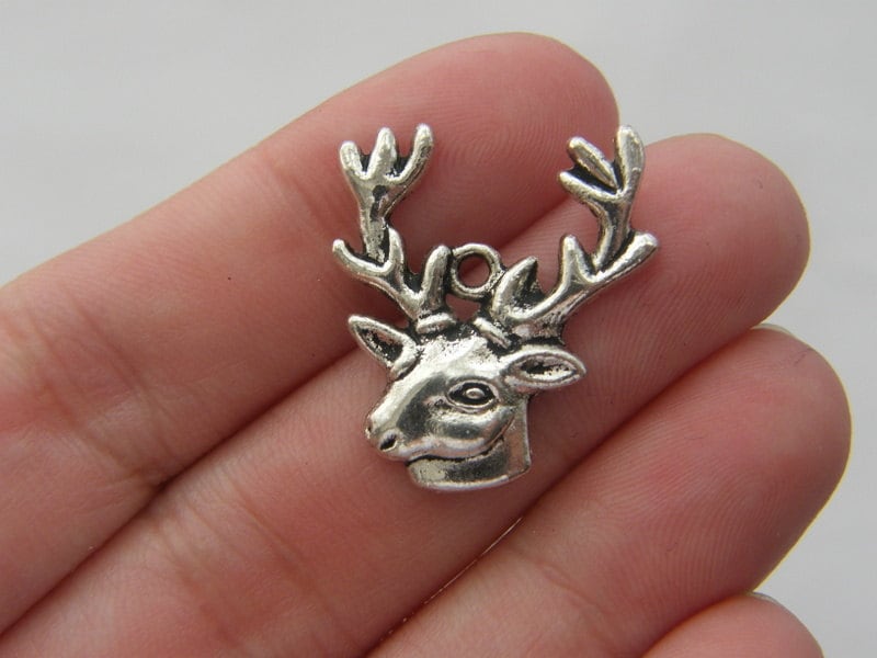 BULK 50 Buck deer charms antique silver tone A1062