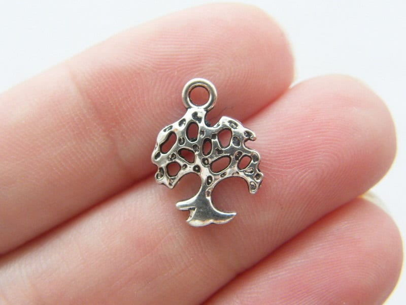 16 Tree charms antique silver tone T41