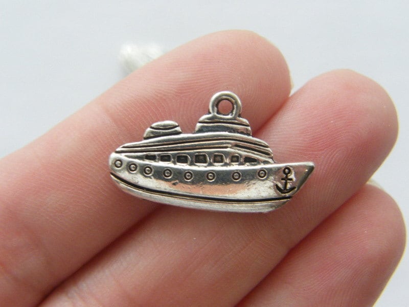 BULK 20 Boat cruise ship charms antique silver tone TT49