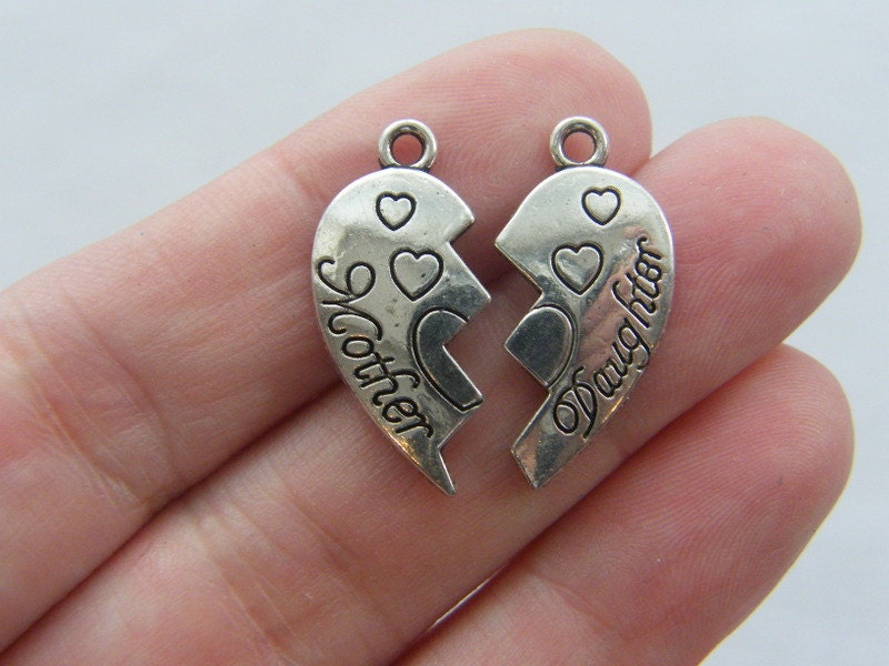 BULK 20 Mother Daughter charms antique silver tone M211 - SALE 50% OFF