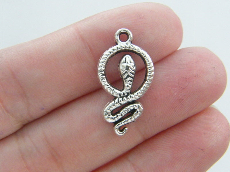 10 Snake charms antique silver tone A48