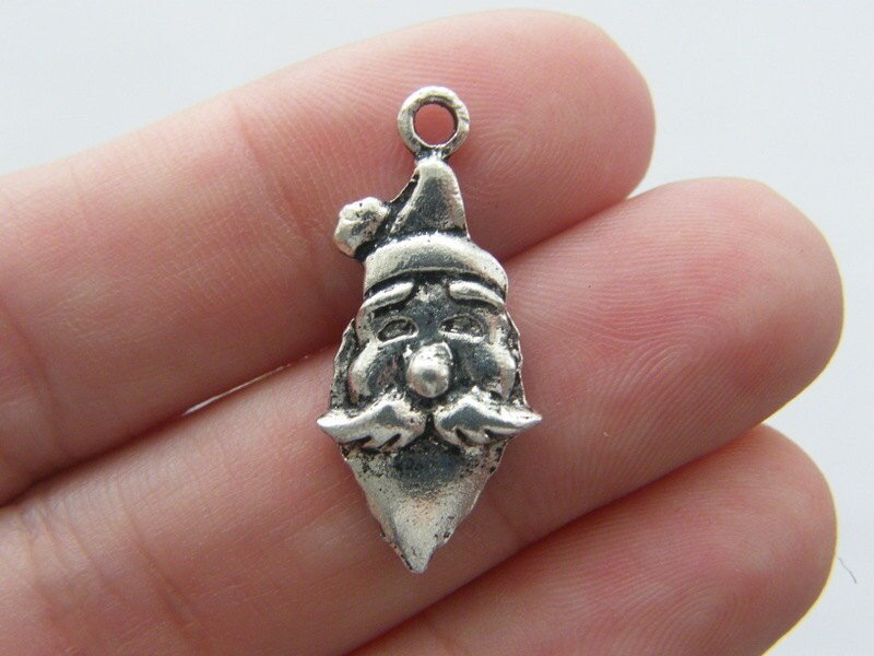 8 Father Christmas Santa charms antique silver tone CT388